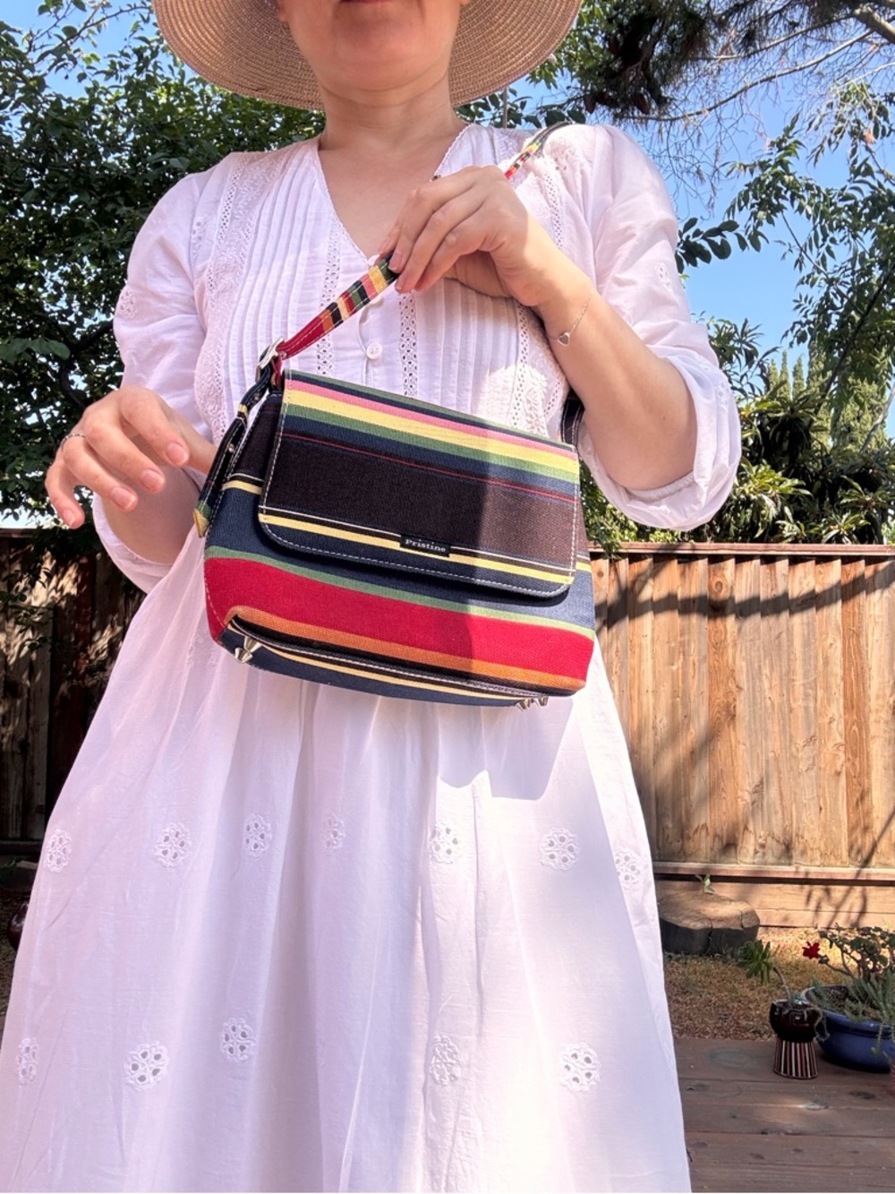 Vintage Pristine Structured Canvas Shoulder Bag Preppy